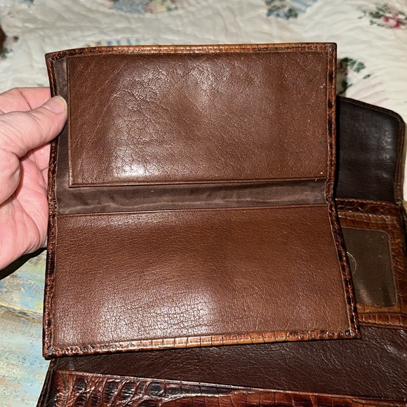 Brahmin Vintage Trifold Wallet Clutch Cognac Brown Croc Embossed Leather - Picture 8 of 11